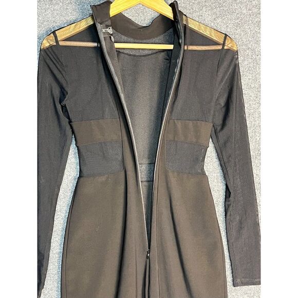 NWT Betsy & Adam Sheath Dress Knee Length Mesh Trim Mock Neck Black Women Size 0 - Picture 14 of 16